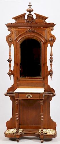 VICTORIAN CARVED WALNUT AND MARBLE HALL TREE