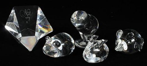 STEUBEN GLASS ANIMAL FIGURES AND PAPERWEIGHT