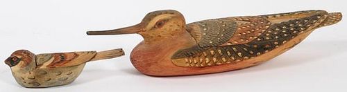 HAND CARVED AND DECORATED BIRD FORM WOOD BOXES