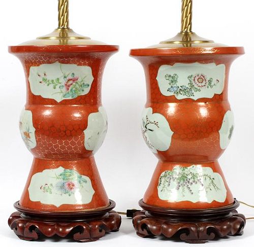 CHINESE HAND PAINTED PORCELAIN VASE FORM LAMPS