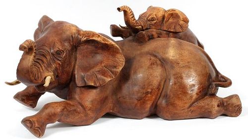 CARVED WOOD ELEPHANT SCULPTURE C1950
