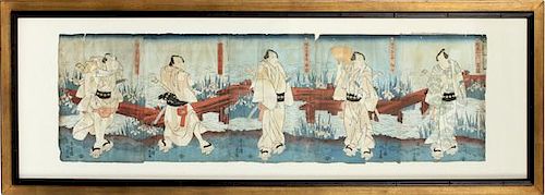 JAPANESE PENTAPTYCH WOODBLOCK