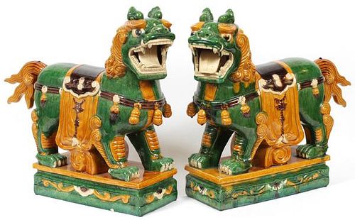 CHINESE GLAZED TERRACOTTA FOO LIONS MID 20TH C PAIR