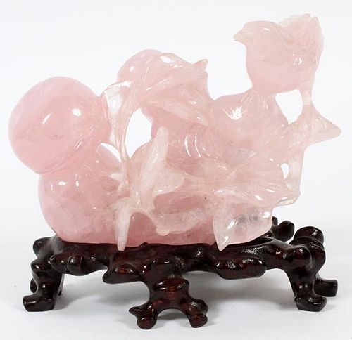 CHINESE CARVED ROSE QUARTZ FIGURAL GROUP
