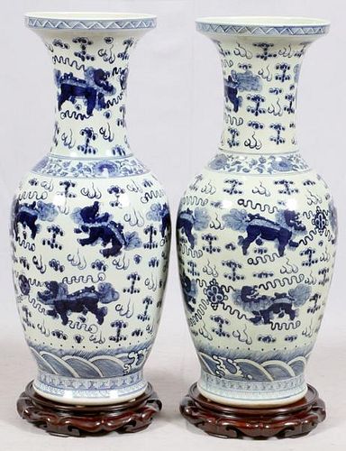 CHINESE BLUE WHITE PORCELAIN URNS 20TH C. PAIR