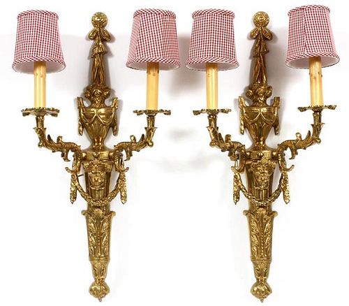 FRENCH BRONZE TWO ARM SCONCES PAIR