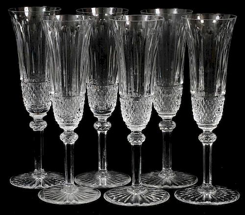 ST. LOUIS 'TOMMY' CRYSTAL CHAMPAGNE FLUTES SIX
