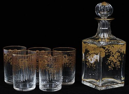 FRENCH CRYSTAL DECANTER & TUMBLERS SIX