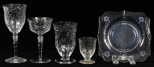 ETCHED CRYSTAL STEMWARE AND PLATES 23 PIECES