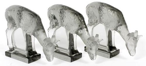 LALIQUE 'DAIM' FROSTED GREY GLASS FIGURINES THREE