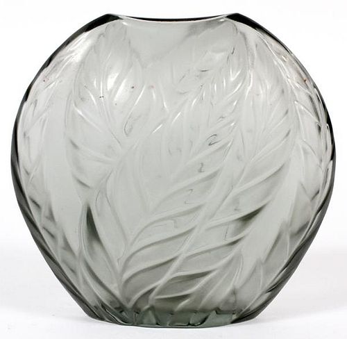 LALIQUE FROSTED GREY GLASS VASE