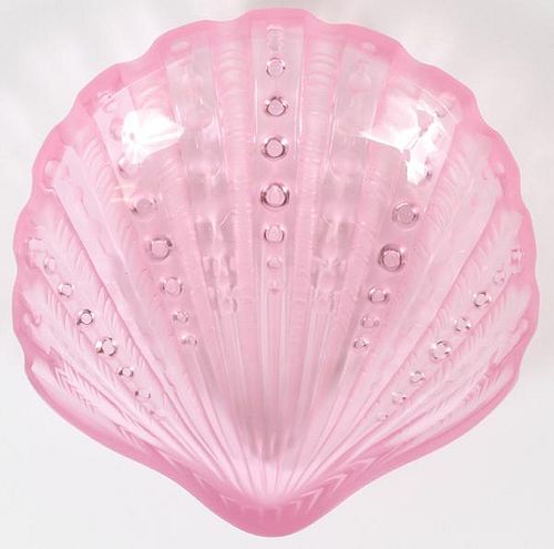 LALIQUE FROSTED PINK GLASS SHELL DISH