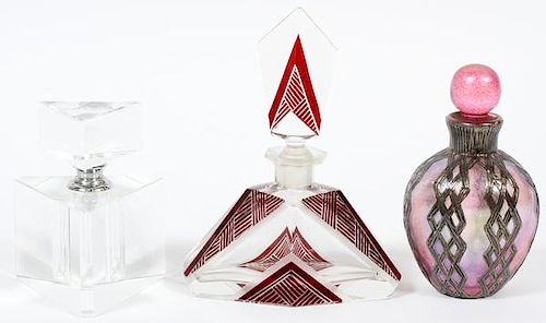 ART DECO STYLE OPALESCENT & CLEAR PERFUME BOTTLES