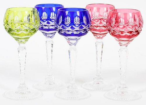 CZECHOSLOVAKIAN CUT GLASS CORDIALS SET OF FIVE
