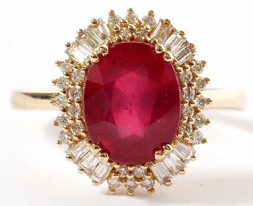 NATURAL OVAL 4.12CT RUBY DIAMOND & 14KT GOLD RING