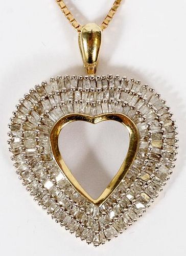 DIAMOND WHITE & YELLOW GOLD HEART PENDANT NECKLACE