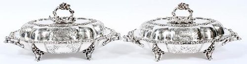 SILVER PLATE COVERED SERVING DISHES PAIR
