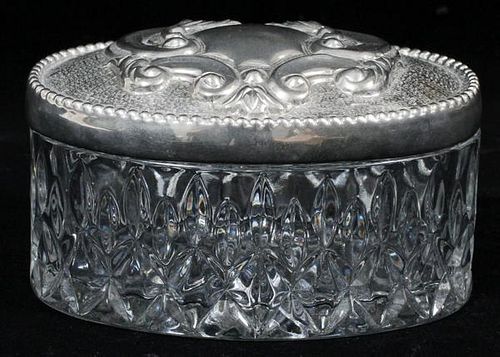 SILVER PLATE AND GLASS POWDER BOX