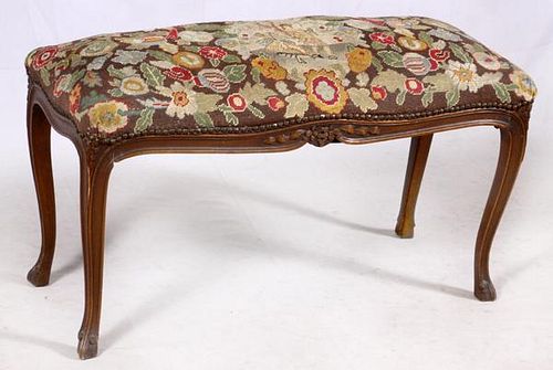FRENCH STYLE WALNUT BENCH EARLY 20TH C.