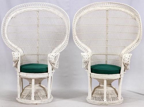 VINTAGE WICKER PEACOCK CHAIRS MID 20TH C. PAIR