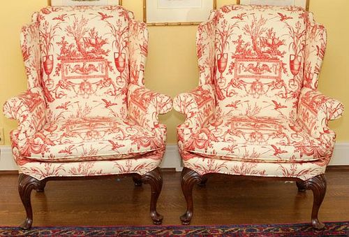 DREXEL RED & WHITE TOILE CHAIRS