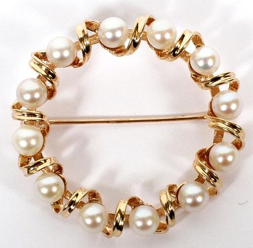 14KT GOLD AND PEARL PIN