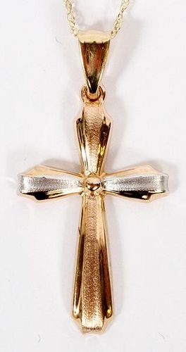 14KT WHITE AND YELLOW GOLD CROSS PENDANT NECKLACE