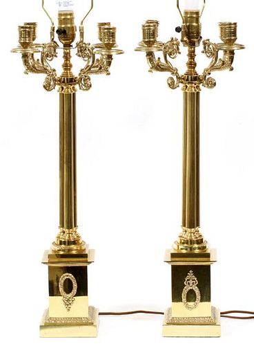 FRENCH EMPIRE STYLE BRASS LAMPS PAIR
