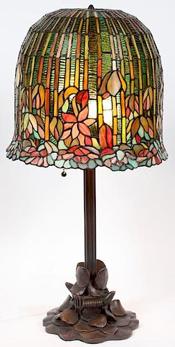 TIFFANY STYLE LEADED GLASS LAMP