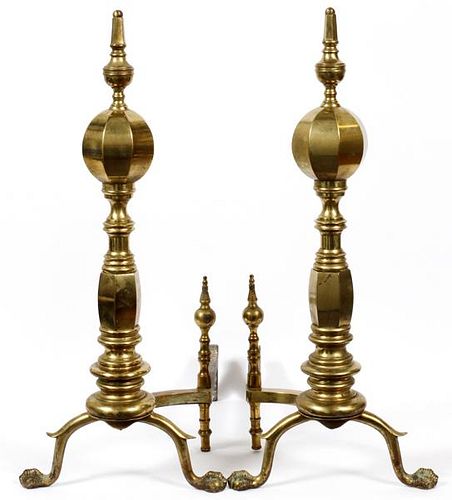 FEDERAL STYLE BRASS ANDIRONS PAIR