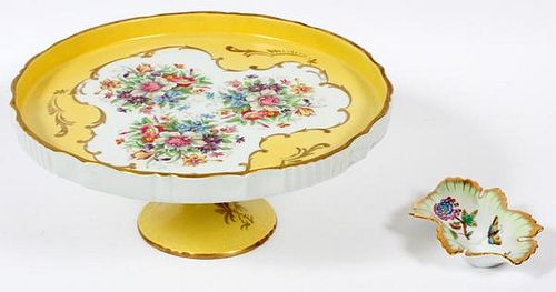 HEREND & FRENCH PAINTED PORCELAIN CAKE PLATE & DISH