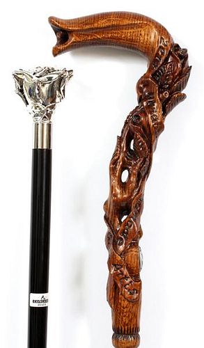 ITALIAN EBONY WALKING STICK AND CARVED CANE TWO