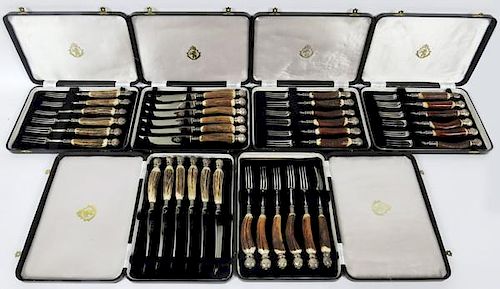 STROH'S STERLING SILVER AND HORN FORKS AND KNIVES
