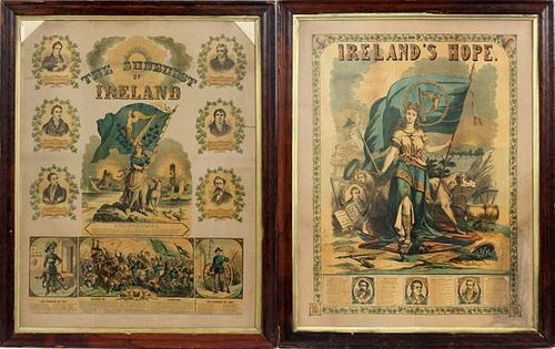 TWO LATE 19TH C. HAND-COLORED FENIAN POSTERS