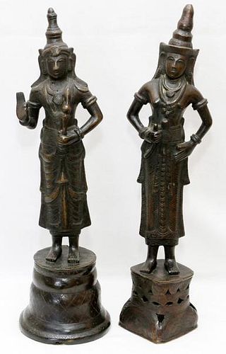 THAILAND BRONZE FIGURES ON PLINTHS 19TH C. TWO