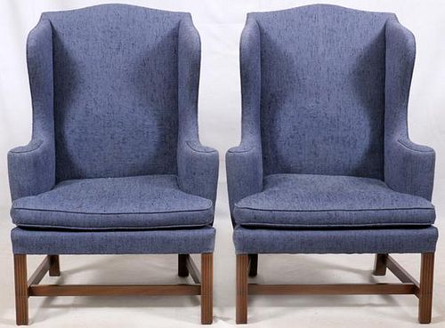 KITTINGER CHIPPENDALE STYLE WING BACK CHAIRS PAIR