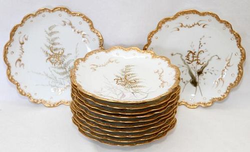FRENCH HAND PAINTED DESSERT PLATES 12 PIECES