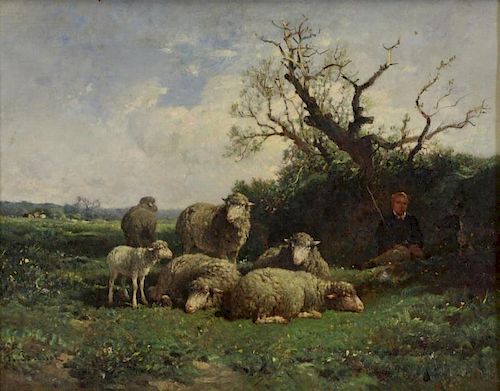 BRISSOT, F. Oil on Canvas. Sheep at Pasture.