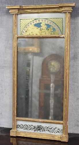 Gilt Hall Mirror with Painted Scene.