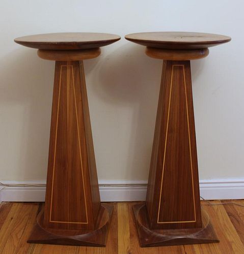 A Pair Of Quality String Inlaid Wood Pedestals.