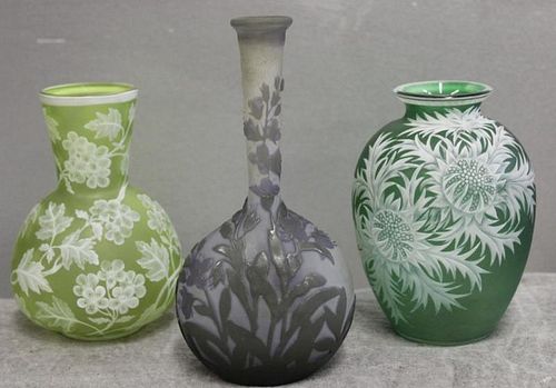 Lot of 3 Cameo Glass Cabinet Vases 1 Signed Galle.