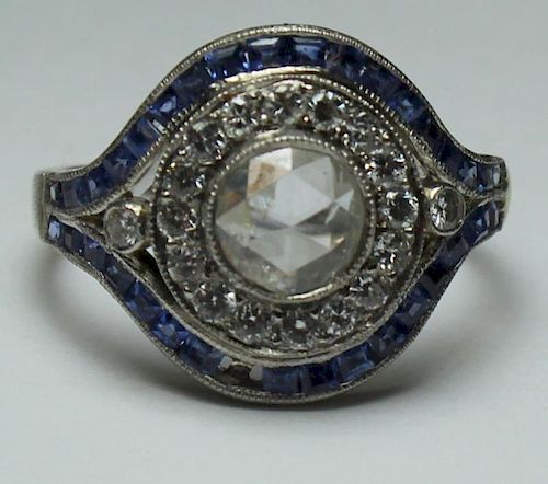 JEWELRY. Art Deco Diamond, Sapphire, and Platinum