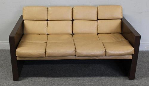 Midcentury Lacquered and Leather Settee.