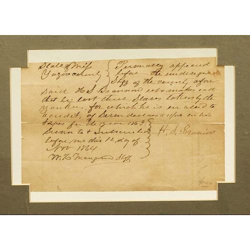1864 Yazoo County, Mississippi Slave Credit