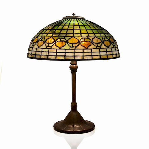 Tiffany Studios Leaded Glass and Bronze Acorn Table Lamp