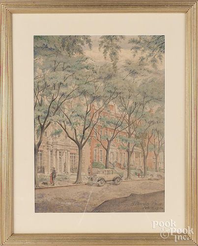 Watercolor street scene, signed H. Brooks Price 1931, 19'' x 14''.