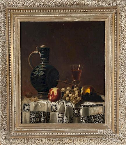 Oil on canvas still life, in the manner of Jean Robie, 24'' x 19 1/2''.