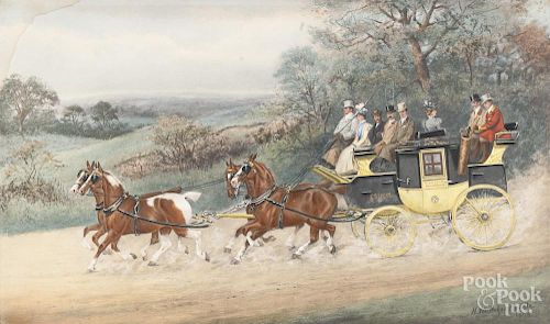 H. Whittaker Reville (British 19th c.), watercolor and gouache coaching scene, signed lower right, 1