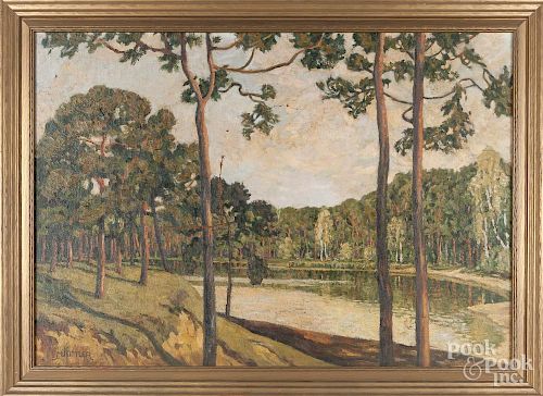 Oil on canvas landscape, early 20th c., signed M. Kittker, 27'' x 38''.