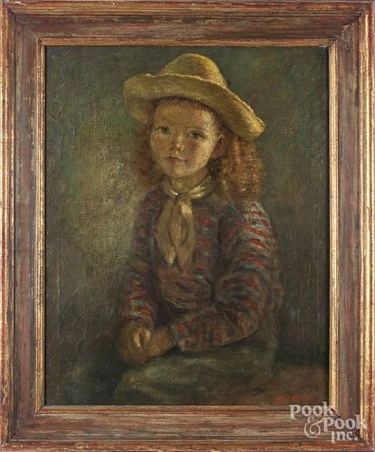 Oil on canvas portrait of a child, early/mid 20th c., signed Brock, 30'' x 24''.